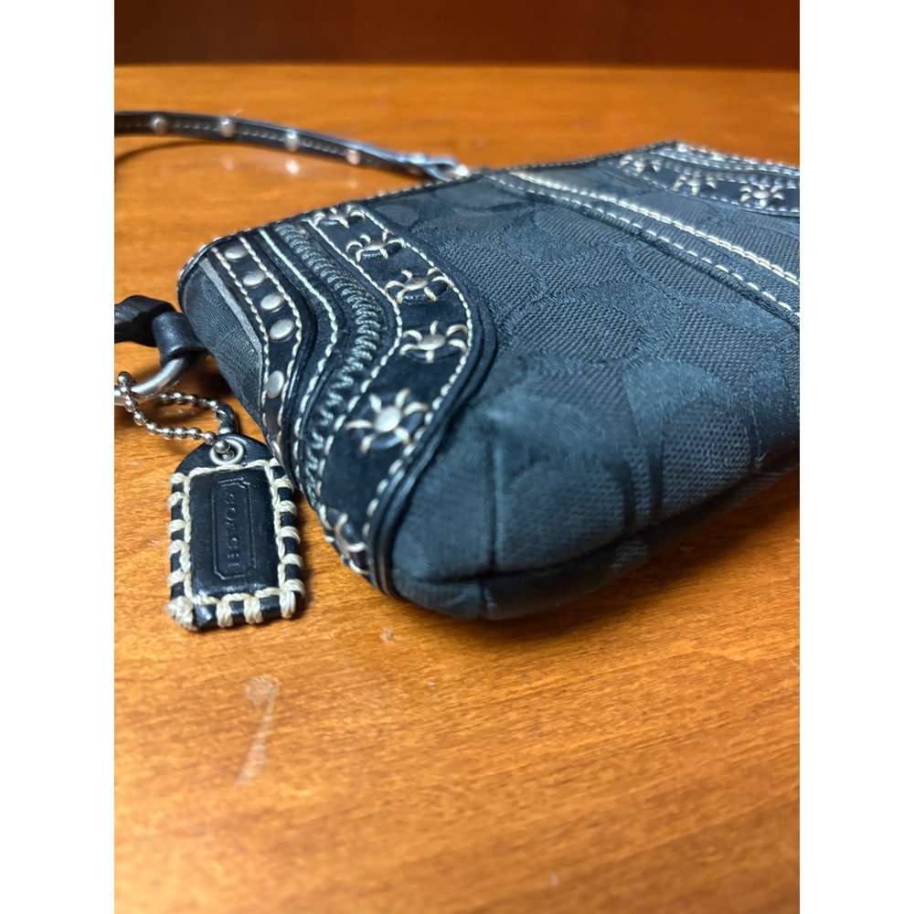 Coach‎ Signature Studded Wristlet Black Canvas Leather Y2K Mini Bag - Picture 6 of 8